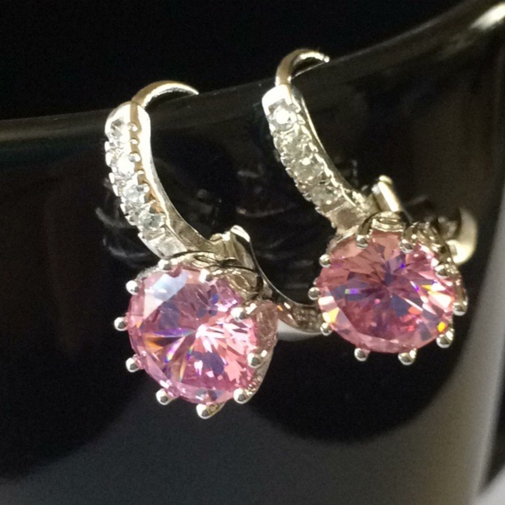 🆕Pretty Pink sapphire, White CZ Silver Earrings⭐️